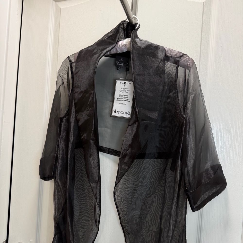 NWT Adrianna Papell Women's Organza/Sheer Black Short/Mid-Sleeve Jacket M - Picture 4 of 11
